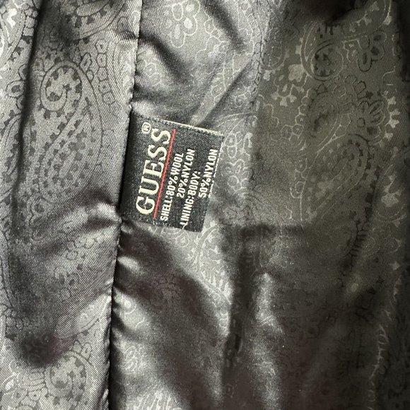 GUESS Coat Jacket Wool Blend Lined Full Zip Pockets Black Mens Size Large Heavy - Picture 9 of 11